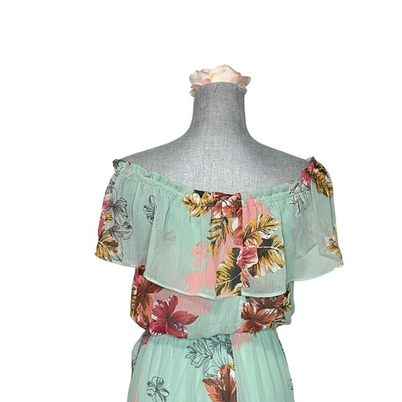 Express Mint Green Floral Print Creped Chiffon HighLow Maxi Dress Size XS - Picture 8 of 16